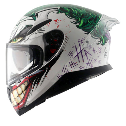 Motorcycle full face helmet white DC Joker graphics (Licensed)