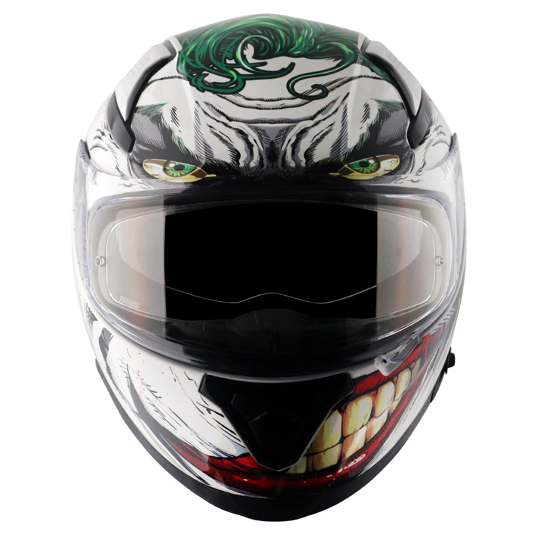 Motorcycle full face helmet white DC Joker graphics (Licensed)