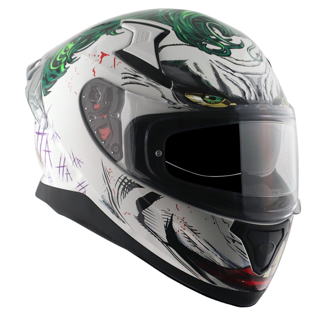 Motorcycle full face helmet white DC Joker graphics (Licensed)