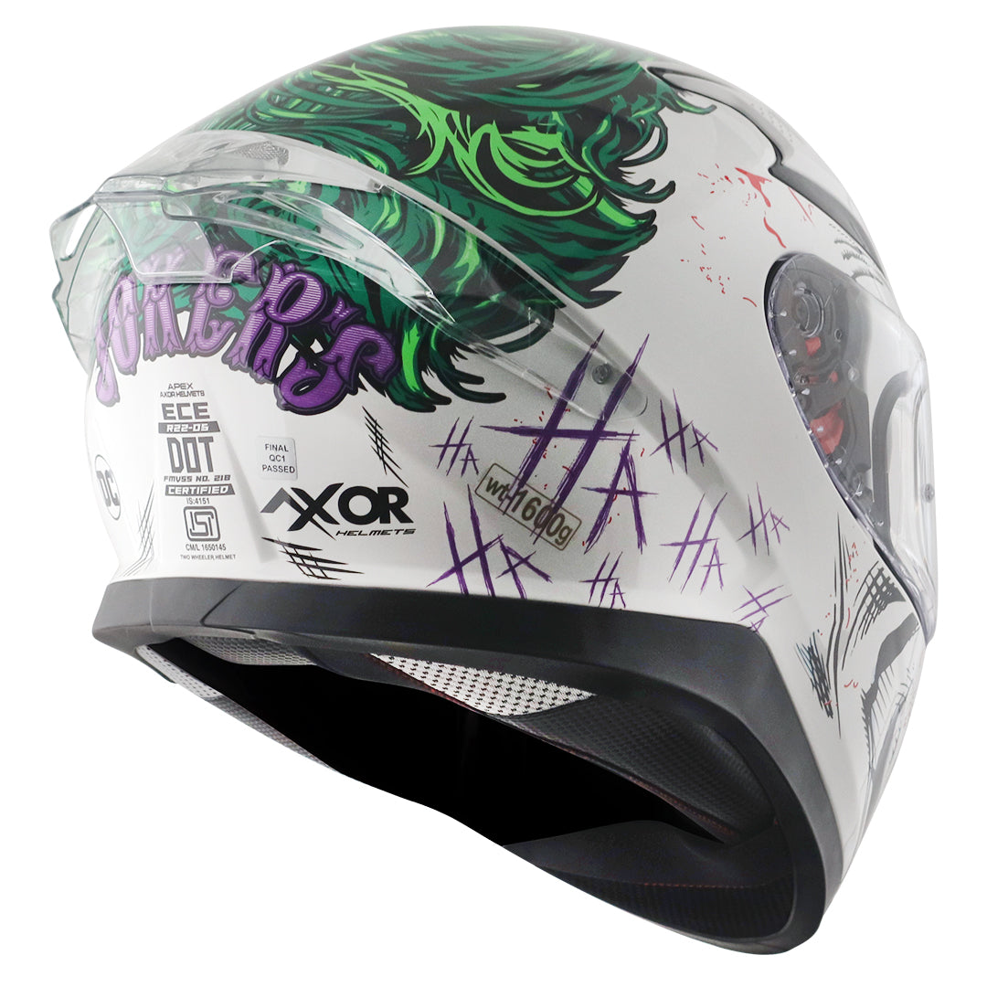 Motorcycle full face helmet white DC Joker graphics (Licensed)