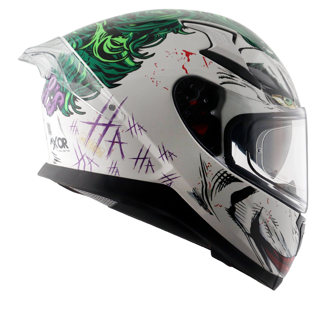 Motorcycle full face helmet white DC Joker graphics (Licensed)