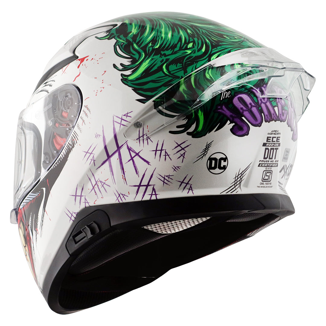 Motorcycle full face helmet white DC Joker graphics (Licensed)