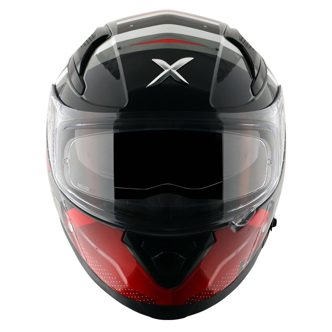 Motorcycle full face helmet glossy grey red black with pinlock and sun-visor