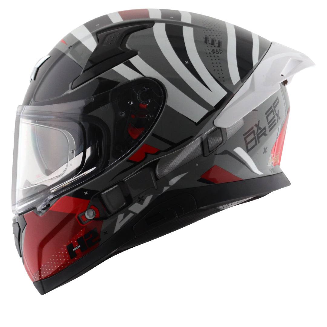 Motorcycle full face helmet glossy grey red black with pinlock and sun-visor