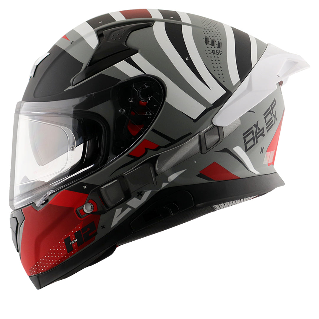 Motorcycle full face helmet glossy grey red black with pinlock and sun-visor