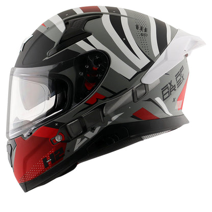 Motorcycle full face helmet glossy grey red black with pinlock and sun-visor