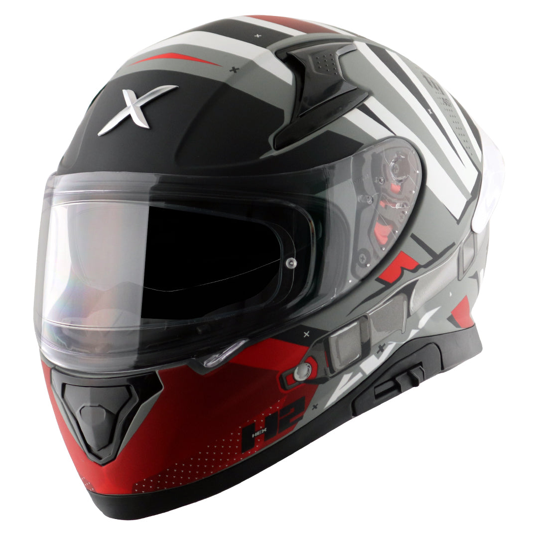 Motorcycle full face helmet matt grey red black with pinlock and sun-visor
