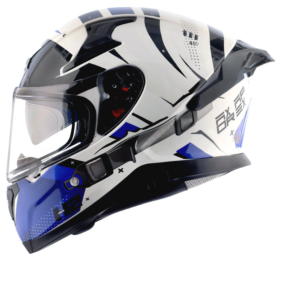 Motorcycle full face helmet Glossy white blue black with pinlock and sun-visor