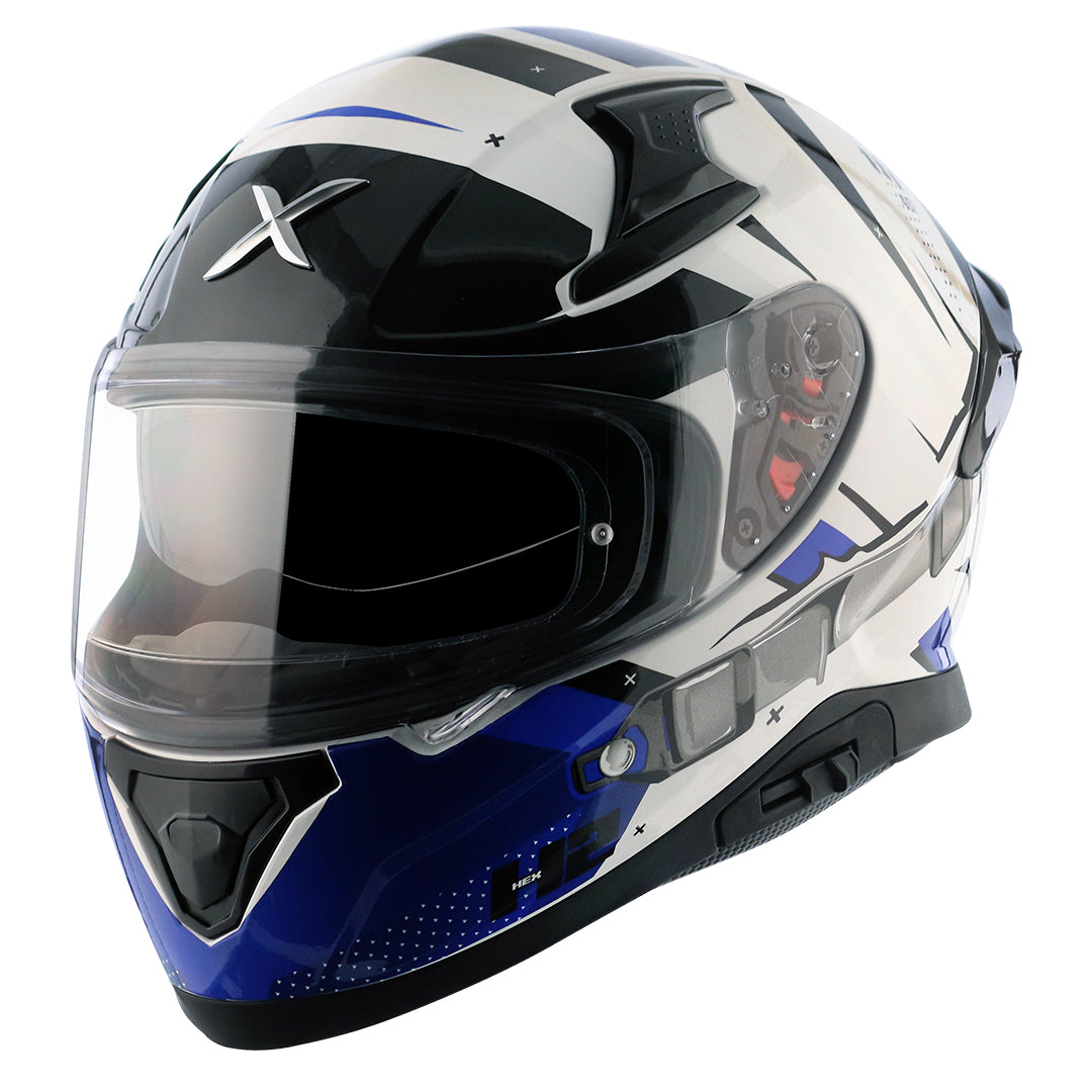Motorcycle full face helmet Glossy white blue black with pinlock and sun-visor