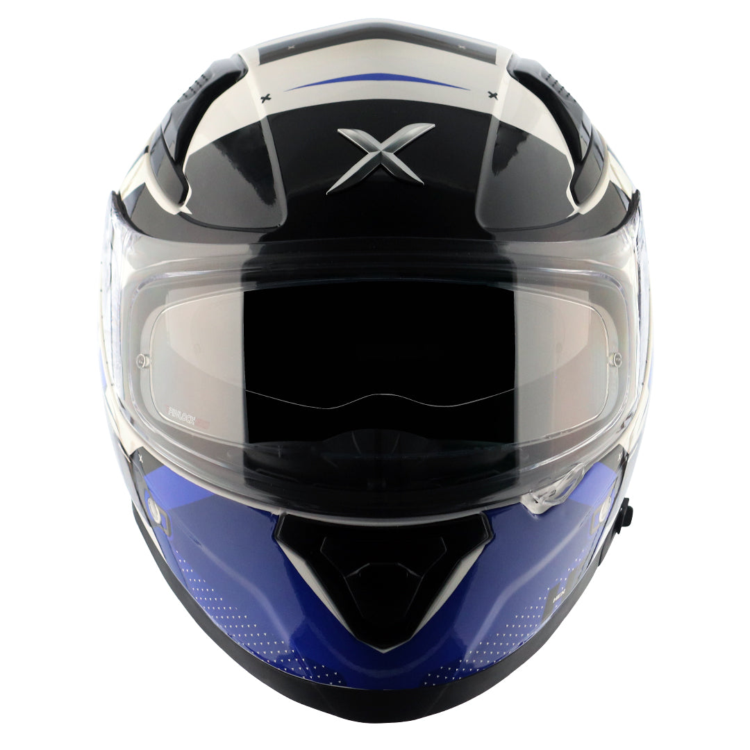 Motorcycle full face helmet Glossy white blue black with pinlock and sun-visor