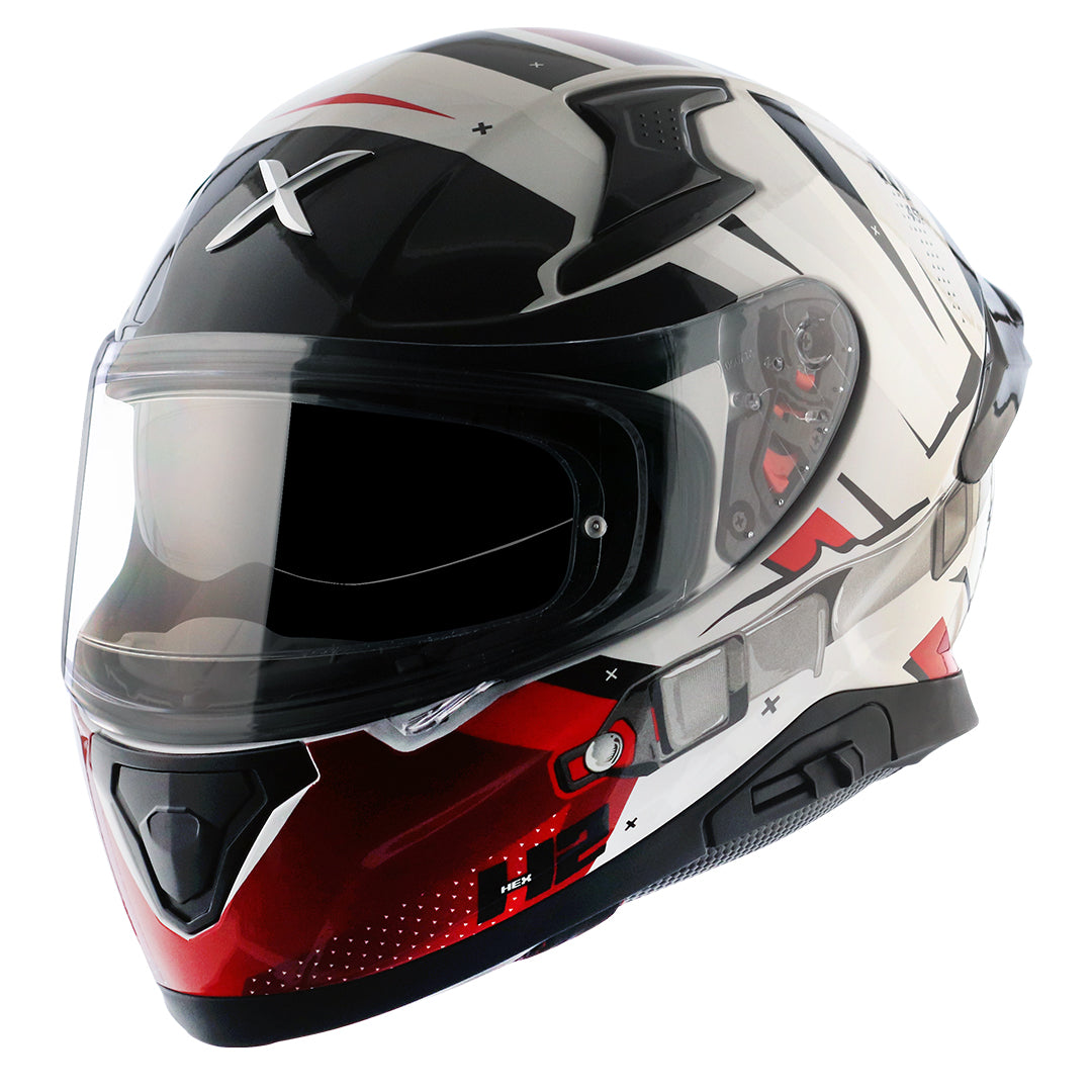 Motorcycle full face helmet Glossy white red black with pinlock and sun-visor
