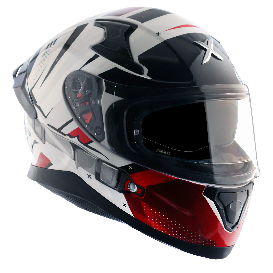 Motorcycle full face helmet Glossy white red black with pinlock and sun-visor