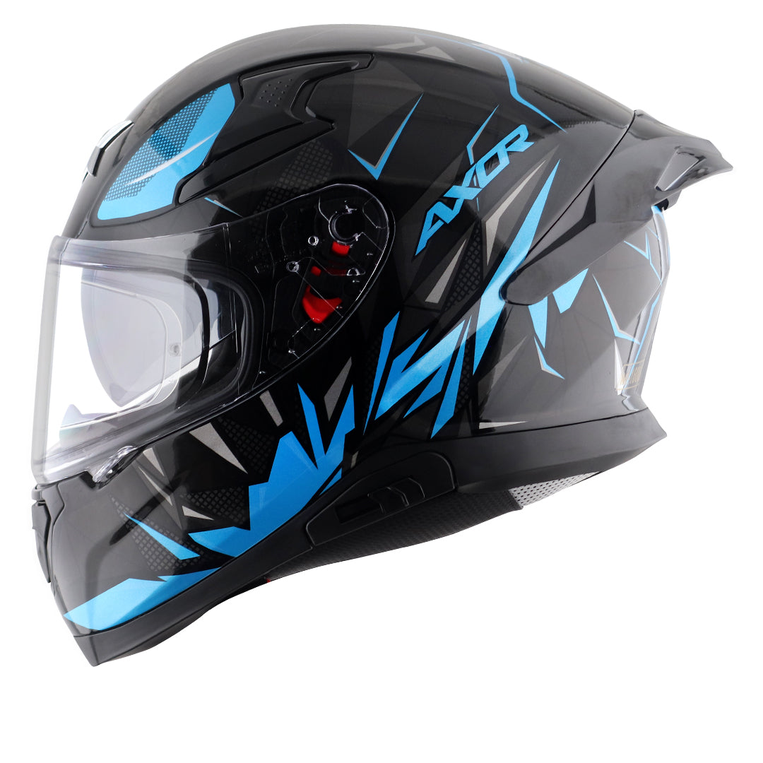 Motorcycle full face helmet black neon blue hunter graphics with pinlock and sun-visor