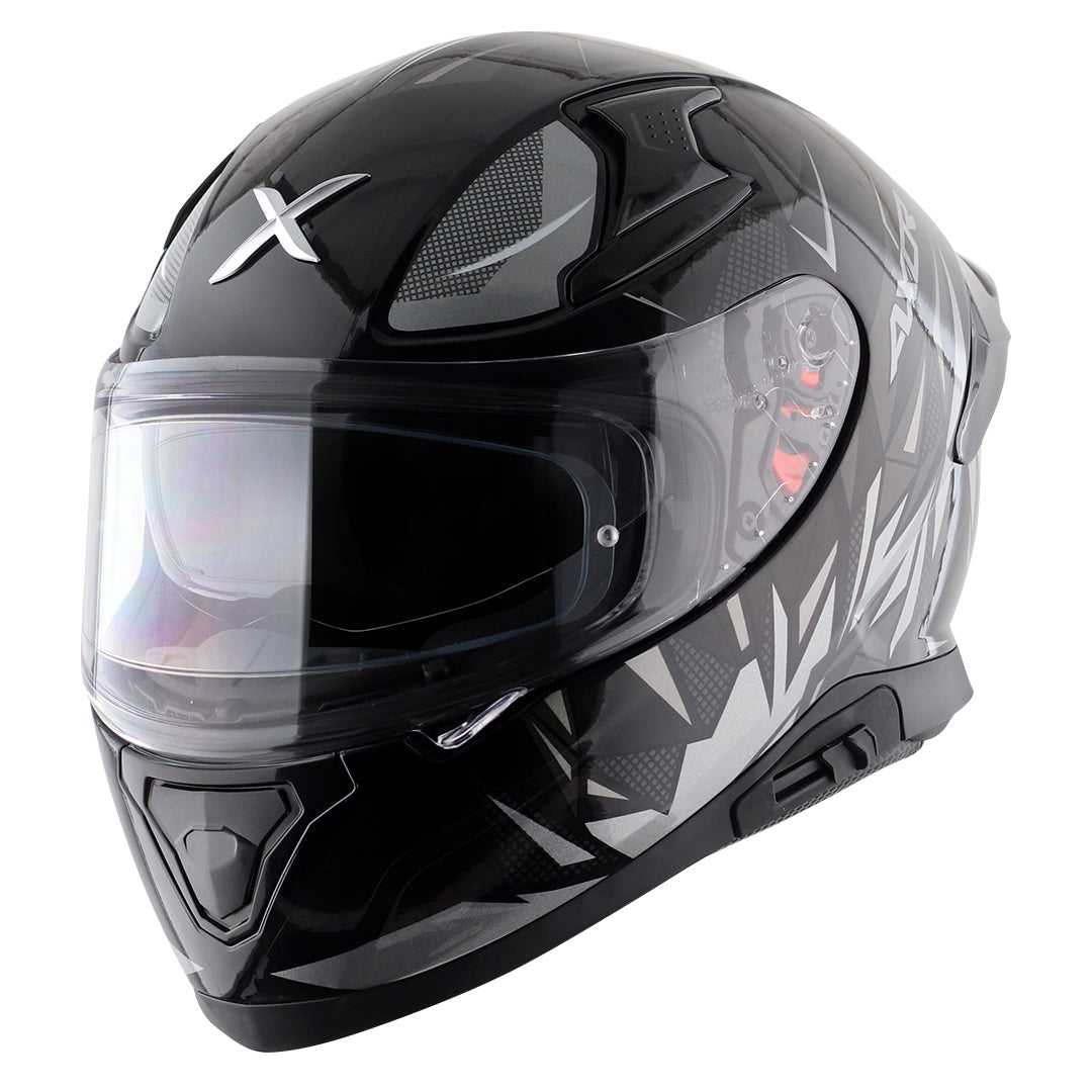 Motorcycle full face helmet black grey hunter graphics with pinlock and sun-visor