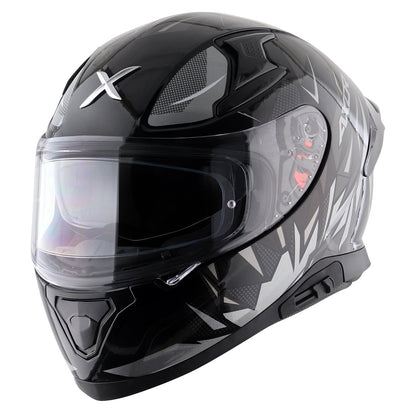 Motorcycle full face helmet black grey hunter graphics with pinlock and sun-visor