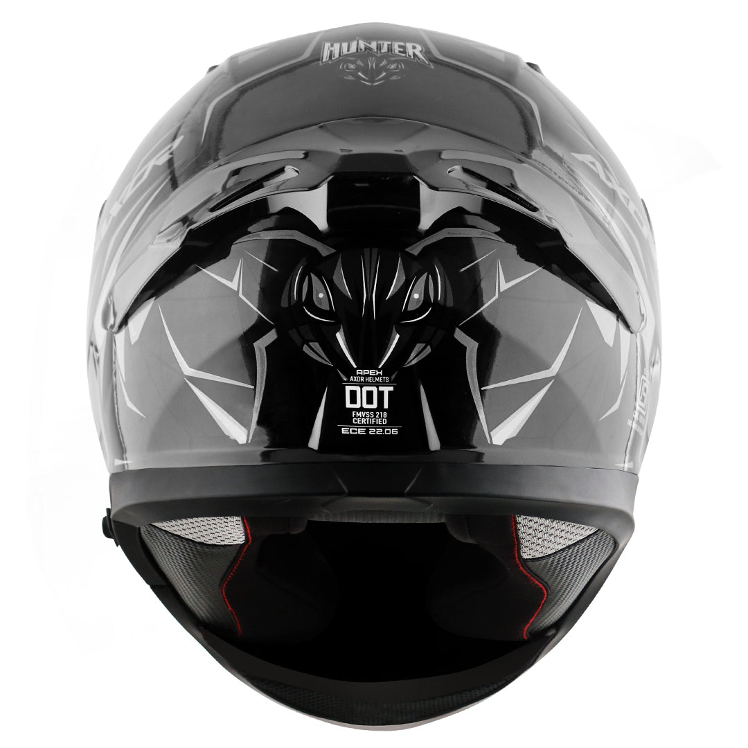 Motorcycle full face helmet black grey hunter graphics with pinlock and sun-visor