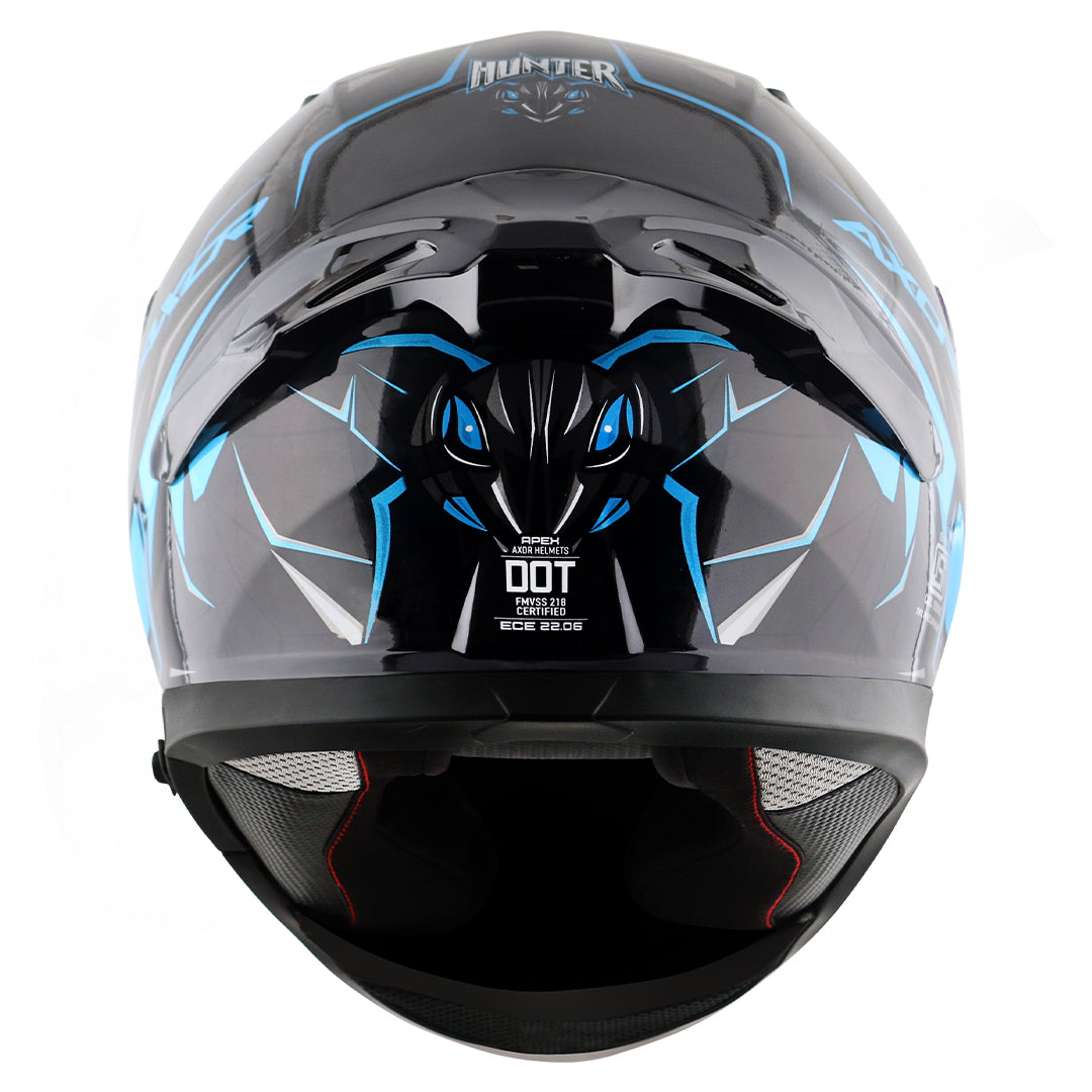 Motorcycle full face helmet black neon blue hunter graphics with pinlock and sun-visor
