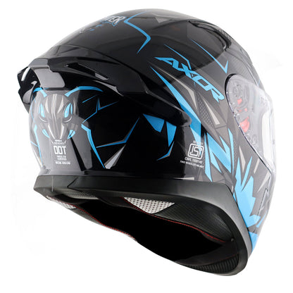 Motorcycle full face helmet black neon blue hunter graphics with pinlock and sun-visor