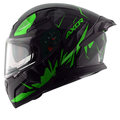 Motorcycle full face helmet black neon green  hunter graphics with pinlock and sun-visor