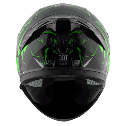 Motorcycle full face helmet black neon green  hunter graphics with pinlock and sun-visor