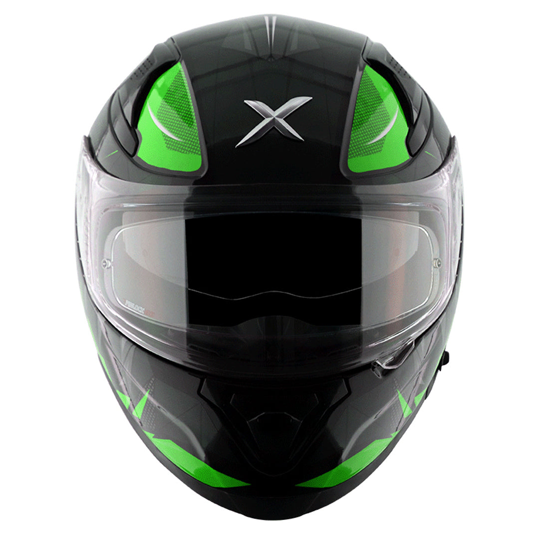 Motorcycle full face helmet black neon green  hunter graphics with pinlock and sun-visor
