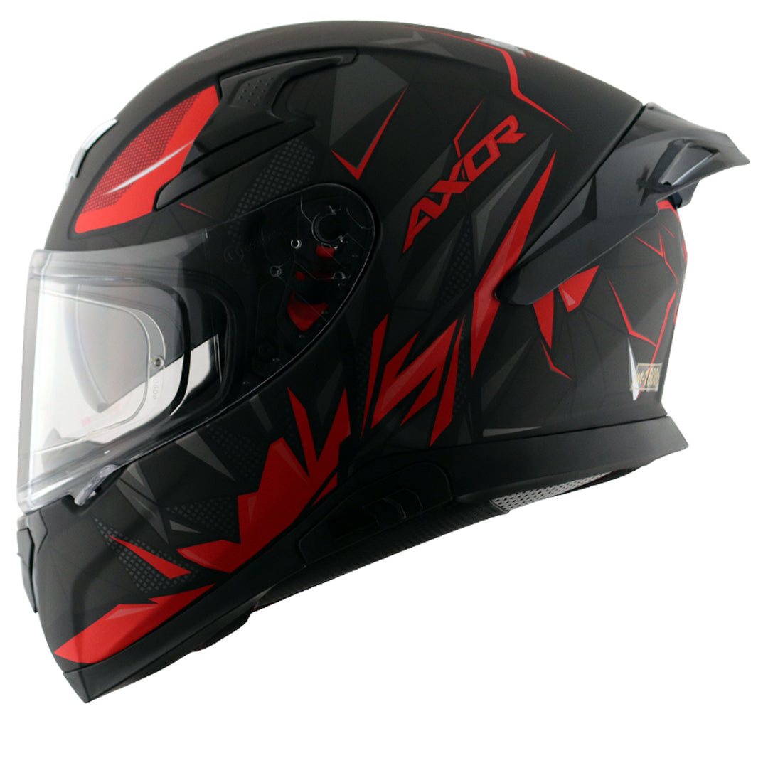 Motorcycle full face helmet dull black red  hunter graphics with pinlock and sun-visor