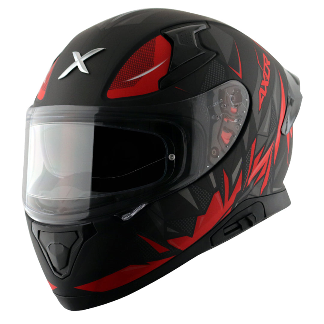 Motorcycle full face helmet dull black red  hunter graphics with pinlock and sun-visor