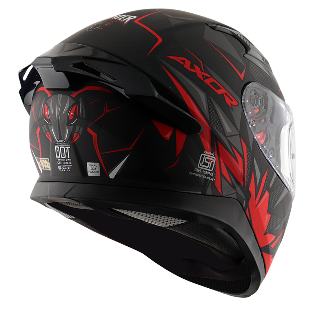 Motorcycle full face helmet dull black red  hunter graphics with pinlock and sun-visor