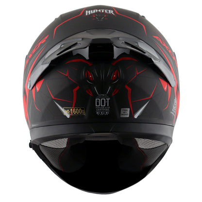 Motorcycle full face helmet dull black red  hunter graphics with pinlock and sun-visor