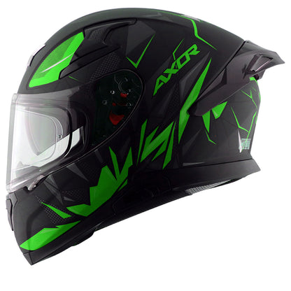 Motorcycle full face helmet dull black neon green  hunter graphics with pinlock and sun-visor