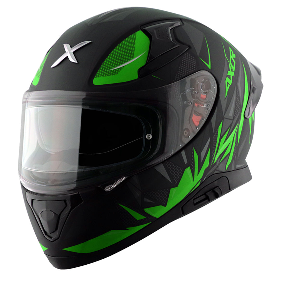 Motorcycle full face helmet dull black neon green  hunter graphics with pinlock and sun-visor