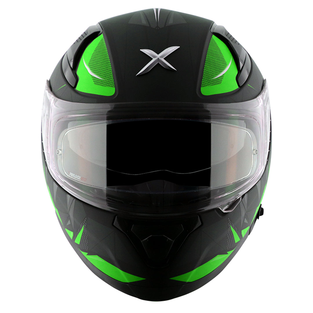 Motorcycle full face helmet dull black neon green  hunter graphics with pinlock and sun-visor