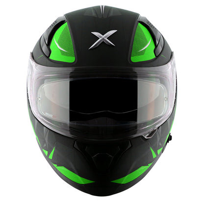 Motorcycle full face helmet dull black neon green  hunter graphics with pinlock and sun-visor