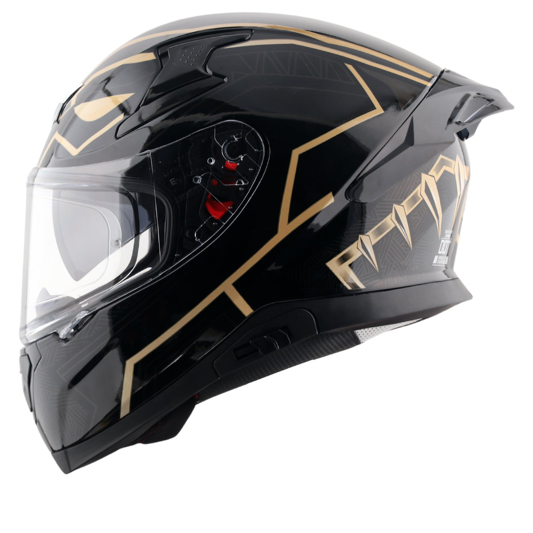 Motorcycle full face helmet black gold marvel Black panther graphics (Licensed)