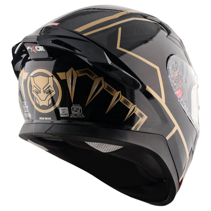 Motorcycle full face helmet black gold marvel Black panther graphics (Licensed)