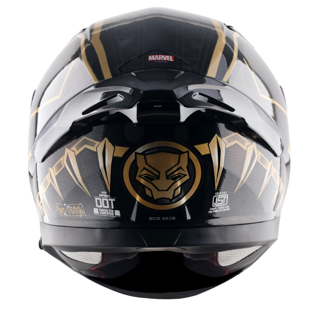 Motorcycle full face helmet black gold marvel Black panther graphics (Licensed)