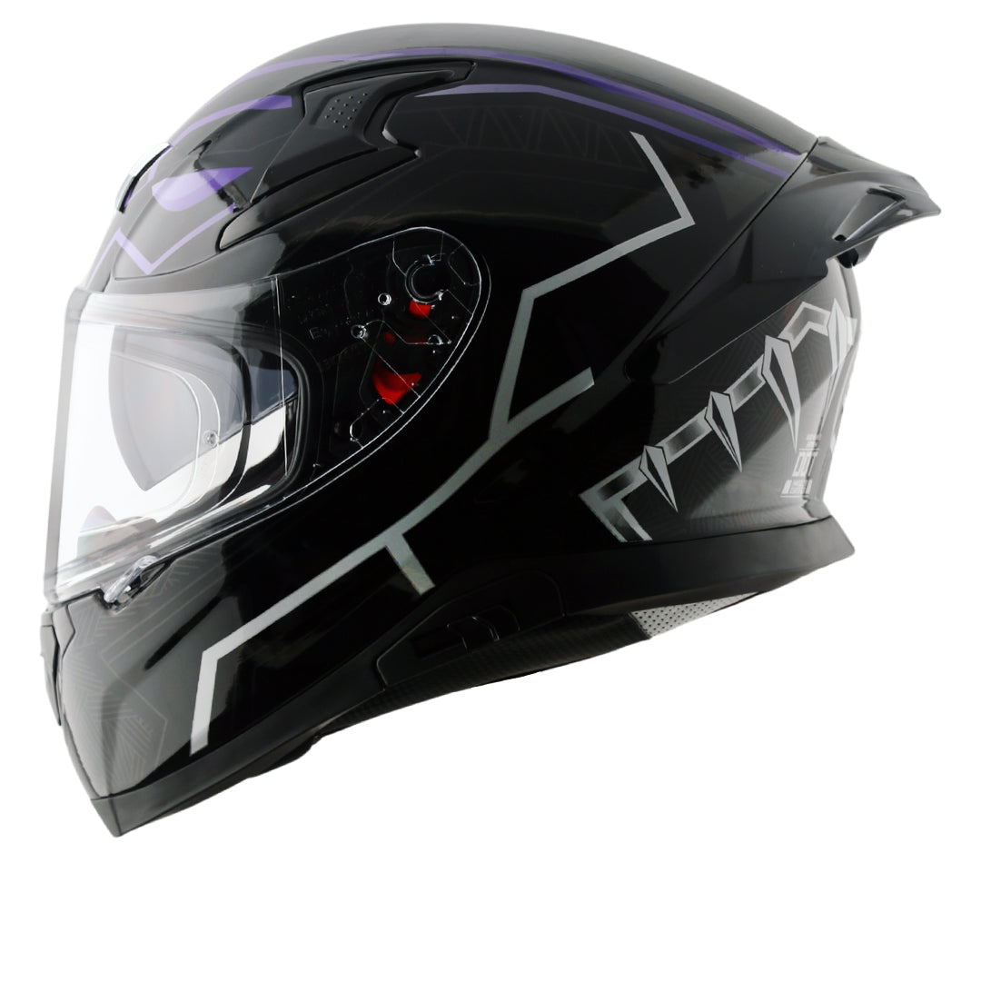 Motorcycle full face helmet black purple marvel Black panther graphics (Licensed)