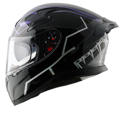Motorcycle full face helmet black purple marvel Black panther graphics (Licensed)