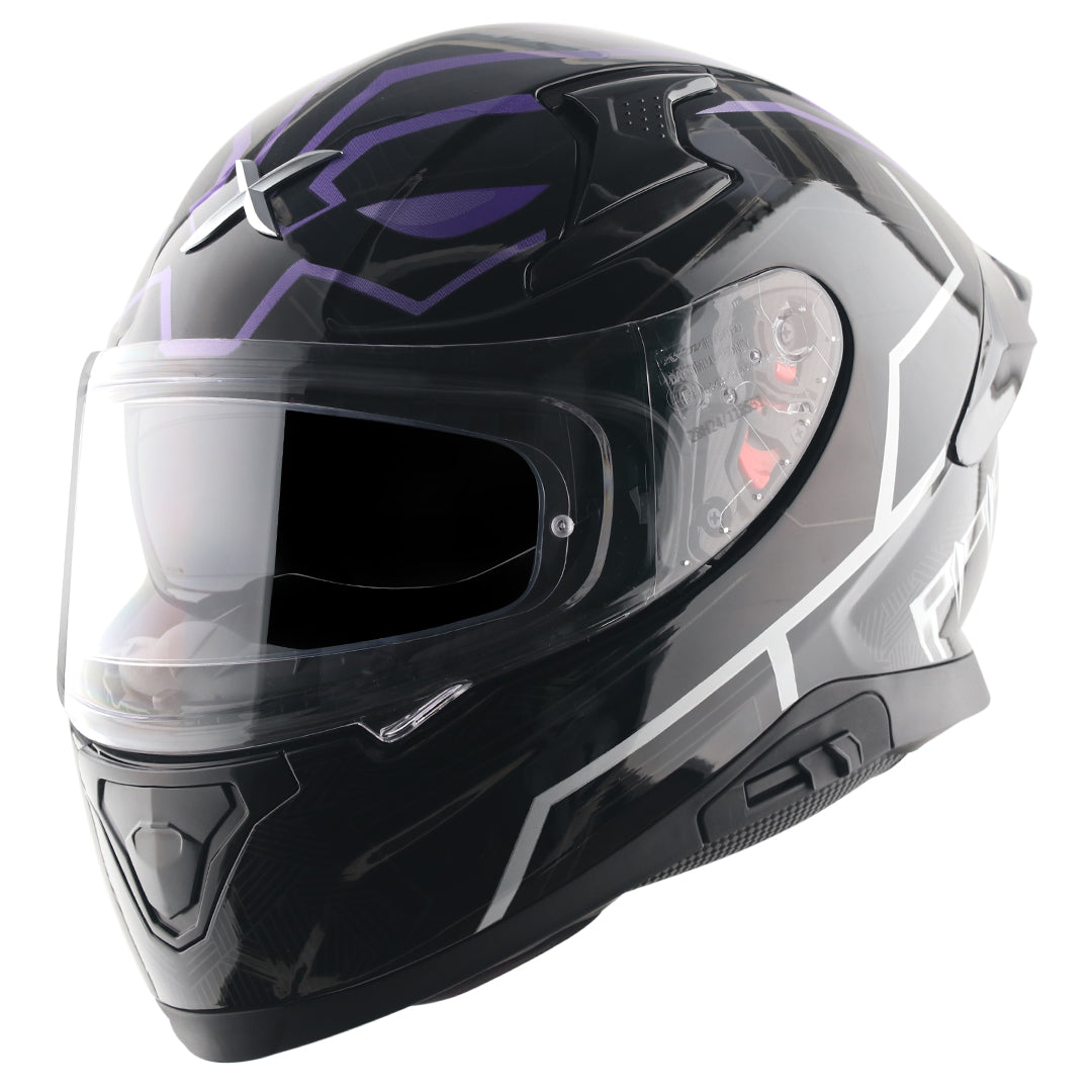 Motorcycle full face helmet black purple marvel Black panther graphics (Licensed)