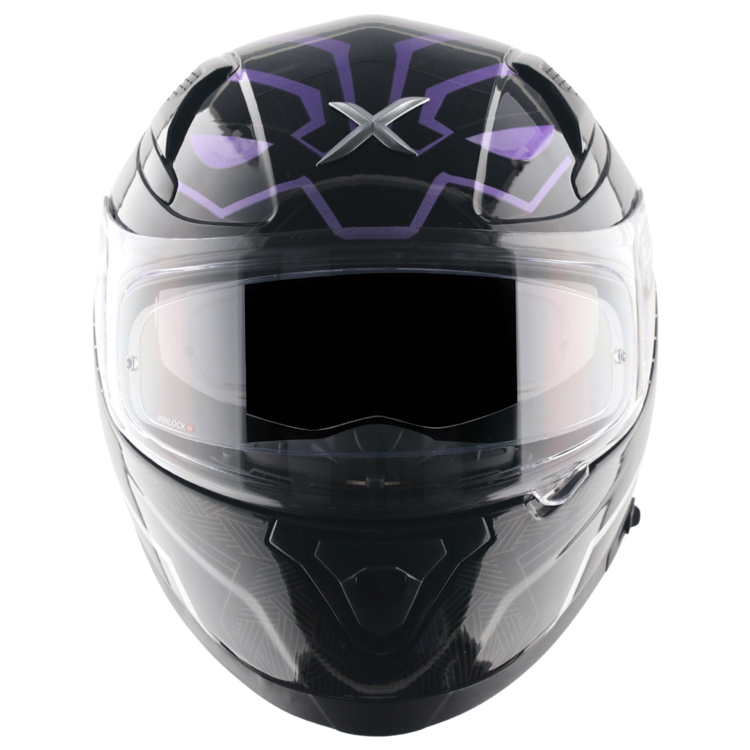 Motorcycle full face helmet black purple marvel Black panther graphics (Licensed)