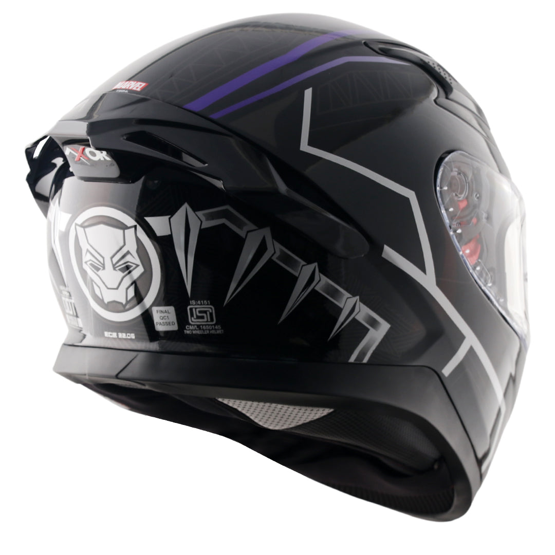 Motorcycle full face helmet black purple marvel Black panther graphics (Licensed)
