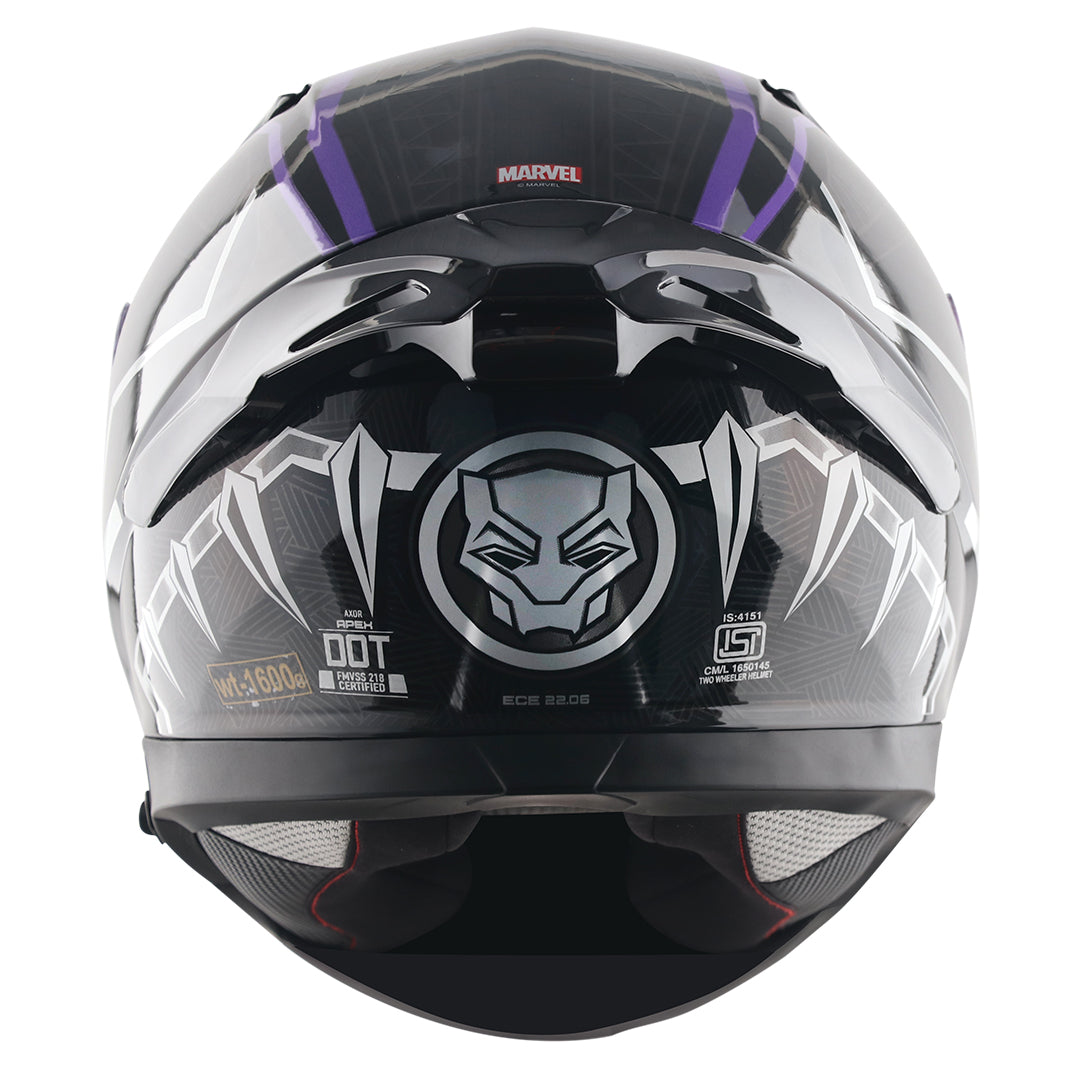 Motorcycle full face helmet black purple marvel Black panther graphics (Licensed)