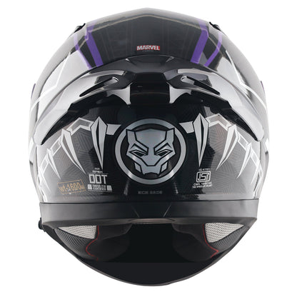 Motorcycle full face helmet black purple marvel Black panther graphics (Licensed)