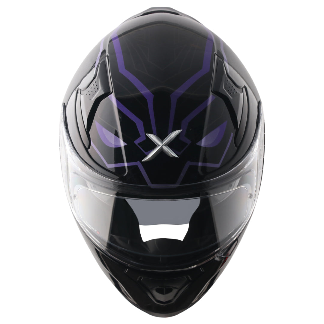 Motorcycle full face helmet black purple marvel Black panther graphics (Licensed)