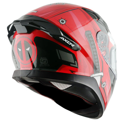 Motorcycle full face helmet black red marvel deadpool graphics (Licensed)