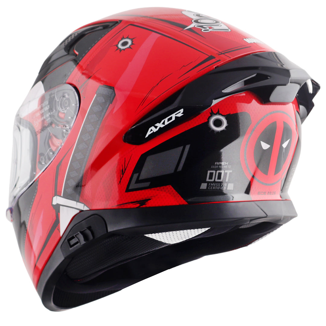 dot approved deadpool motorcycle helmet Axor Apex Marvel Deadpool