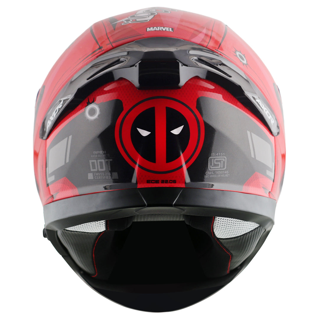Motorcycle full face helmet black red marvel deadpool graphics (Licensed)