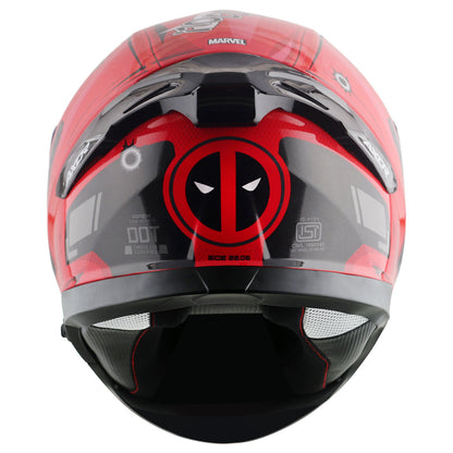 Motorcycle full face helmet black red marvel deadpool graphics (Licensed)