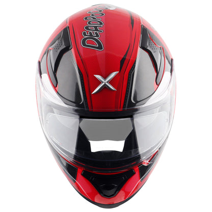 Motorcycle full face helmet black red marvel deadpool graphics (Licensed)