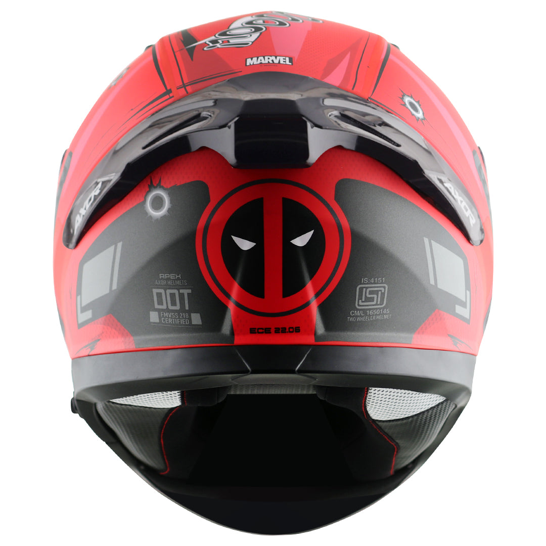Motorcycle full face helmet black red marvel deadpool graphics (Licensed)